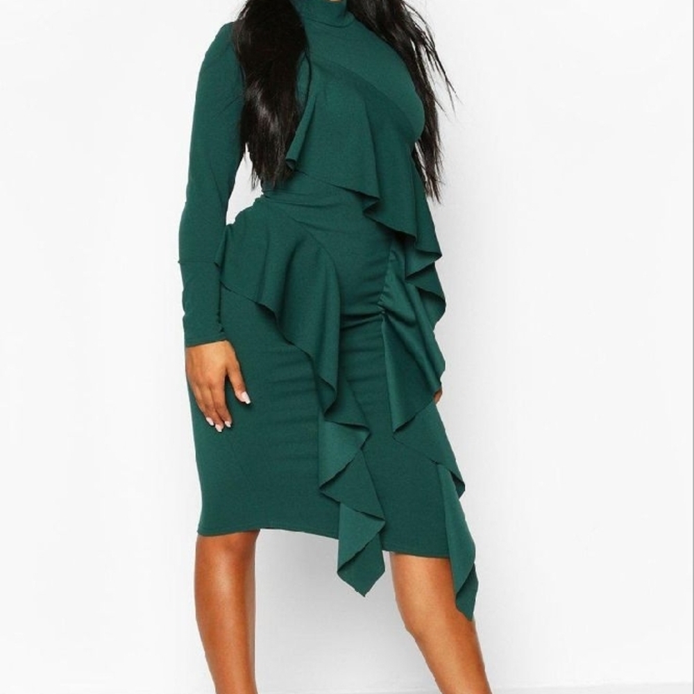 Elegant Green Ruffle Dress